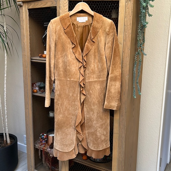 Vintage Margaret Godfrey Ruffled Leather Long Jacket - Picture 1 of 12